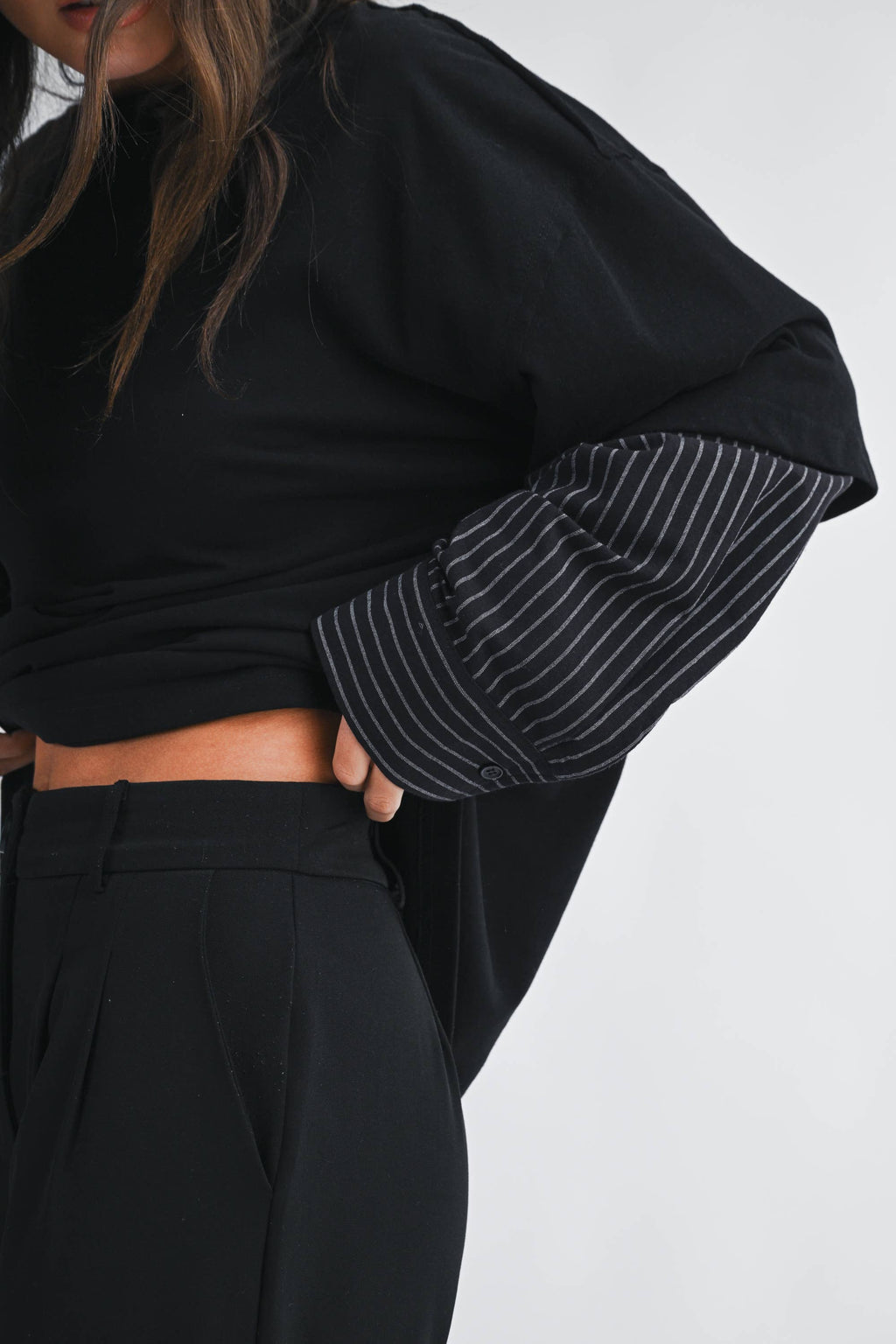 Mixed Media Layered Long Sleeve Top