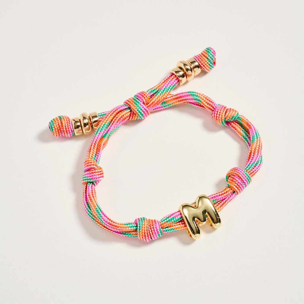 Premium Multicolor Rope Initial Bracelet with Gold Letter Charm | Adjustable Luxury Cord Monogram Bracelet