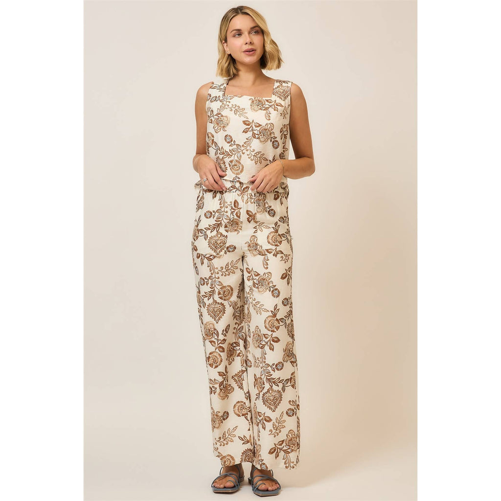 Floral Square Neck Sleeveless Top w Open Back Dtl