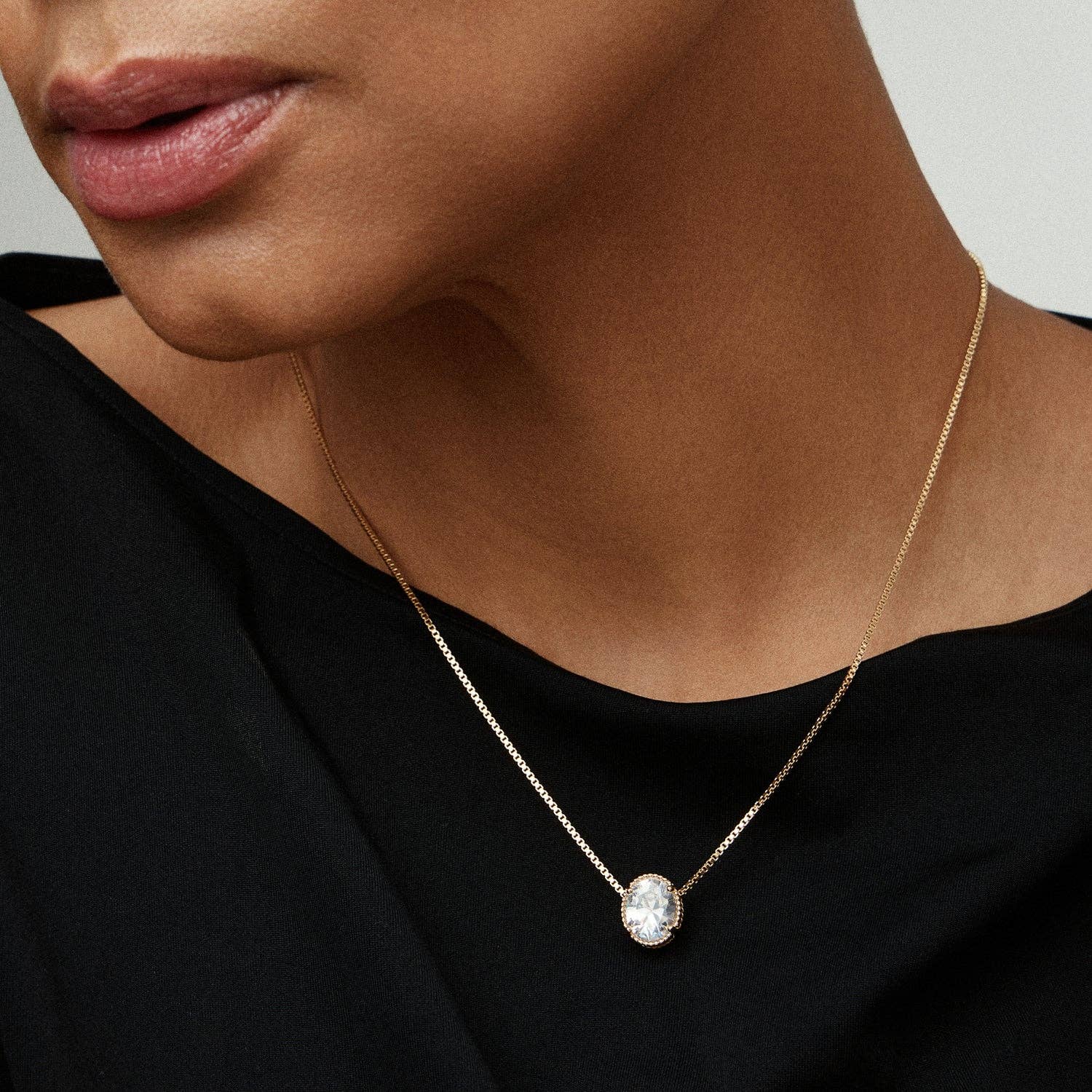 Gold Filled Oval CZ Solitaire Necklace