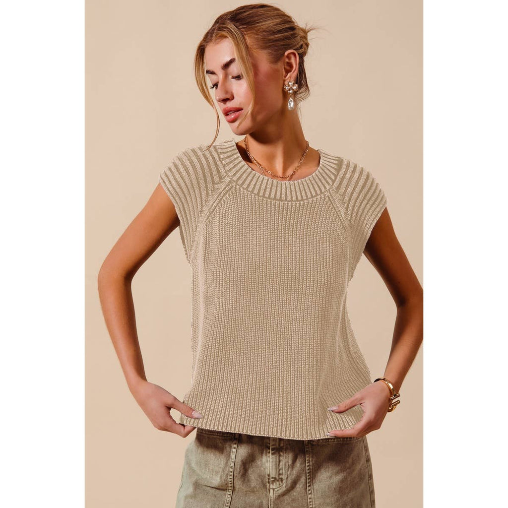 MINERAL WASHED RAGLAN SLEEVELESS SWEATER TOP