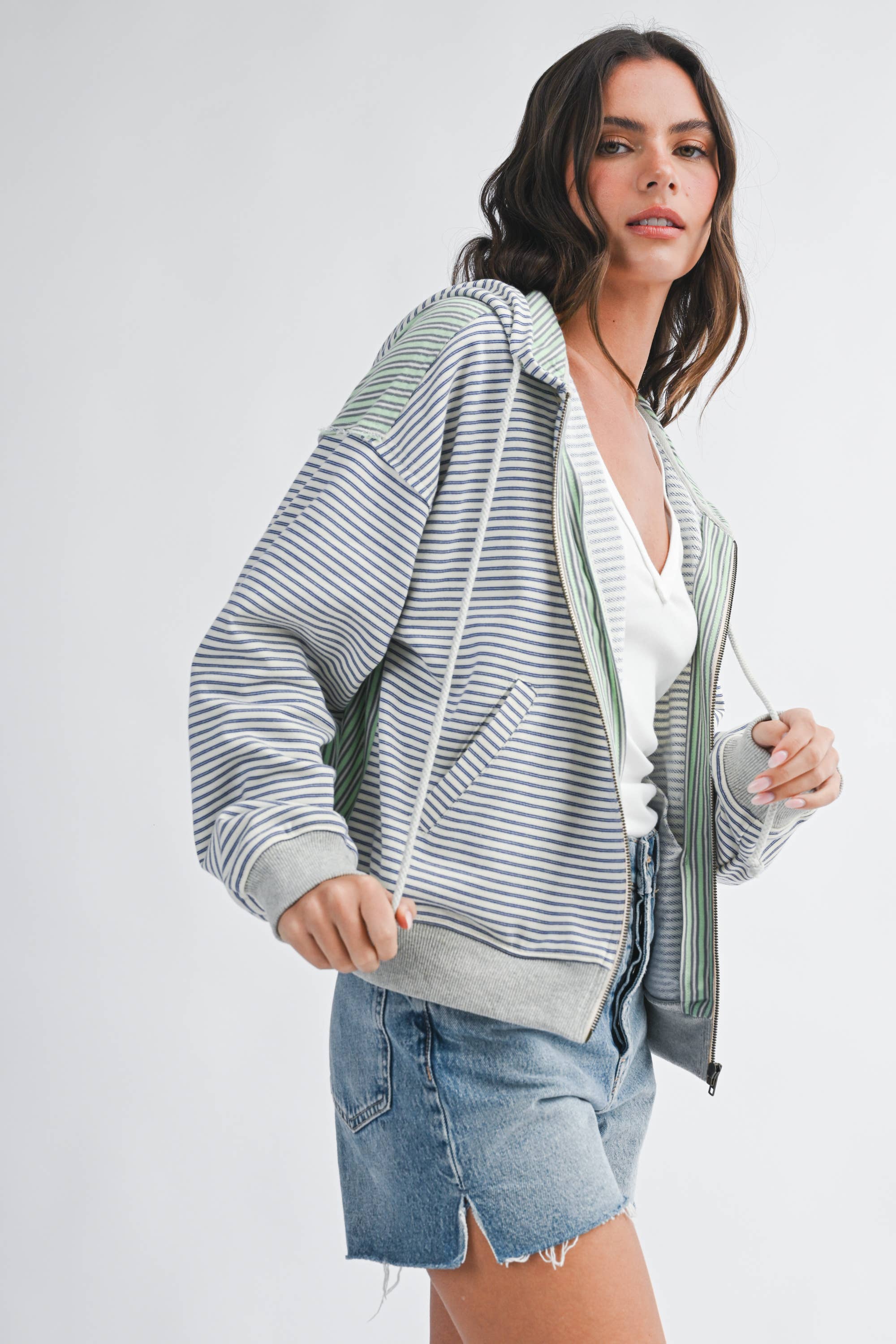 Lana Striped Zip Hoodie