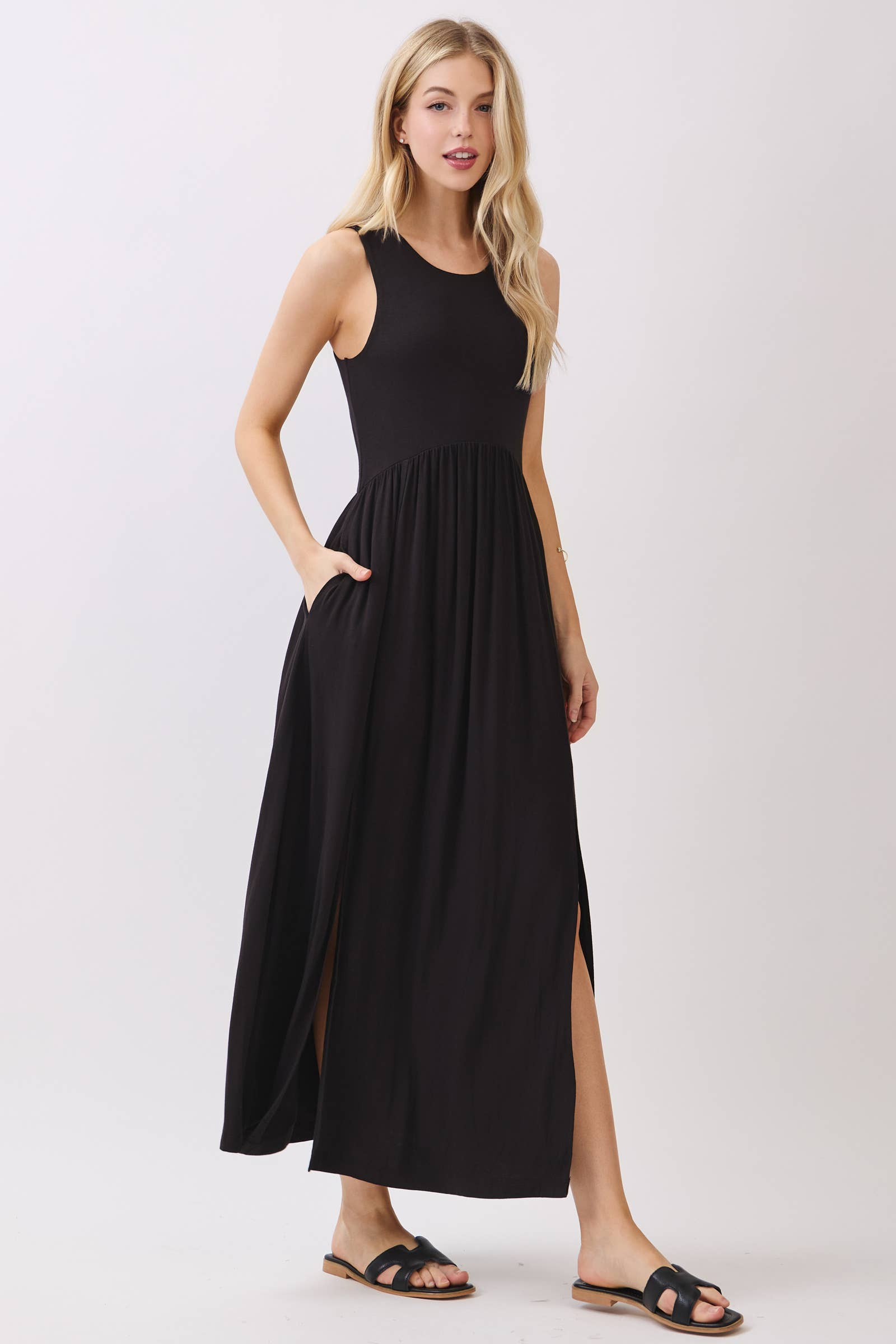 Solid Sleeveless Midi Dress