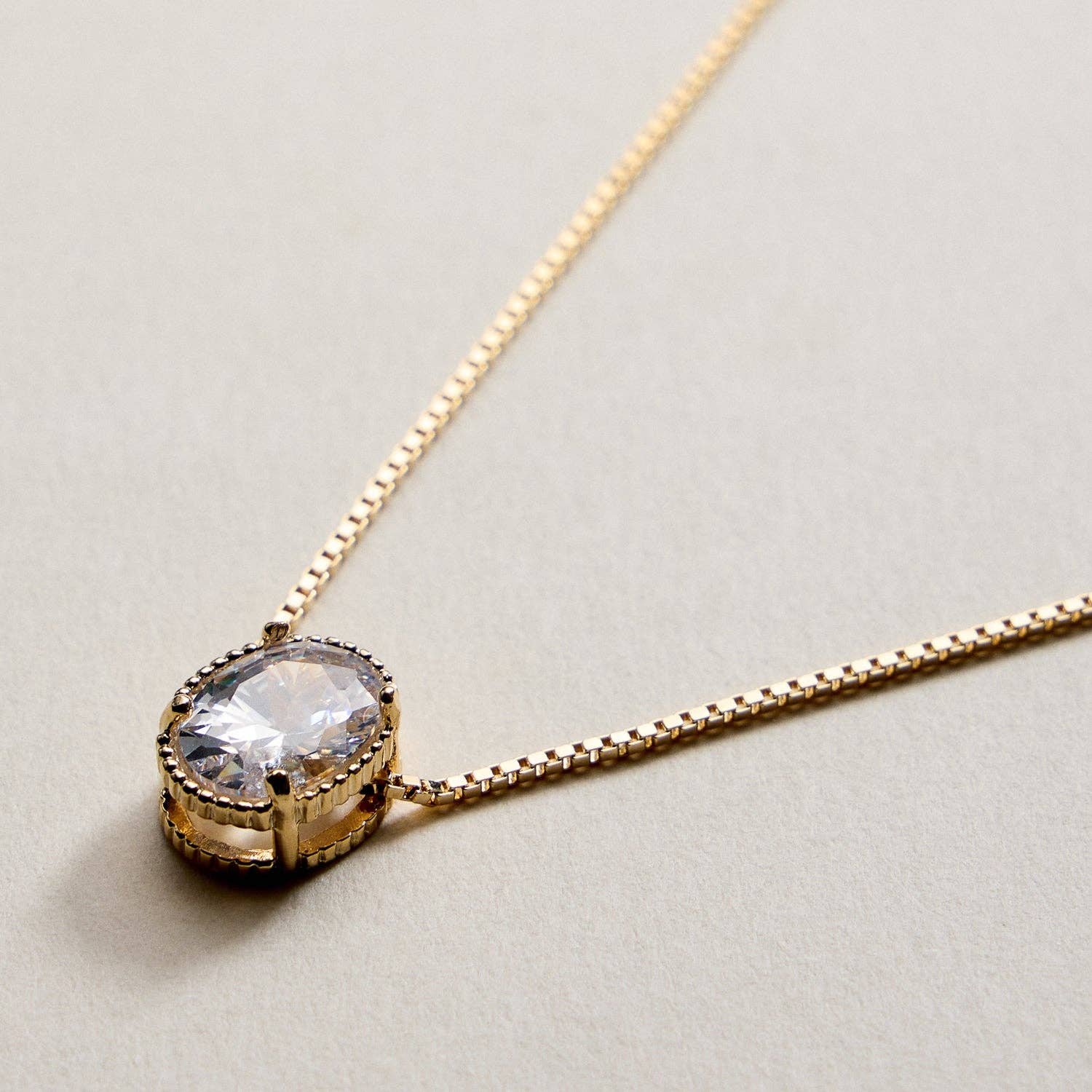 Gold Filled Oval CZ Solitaire Necklace