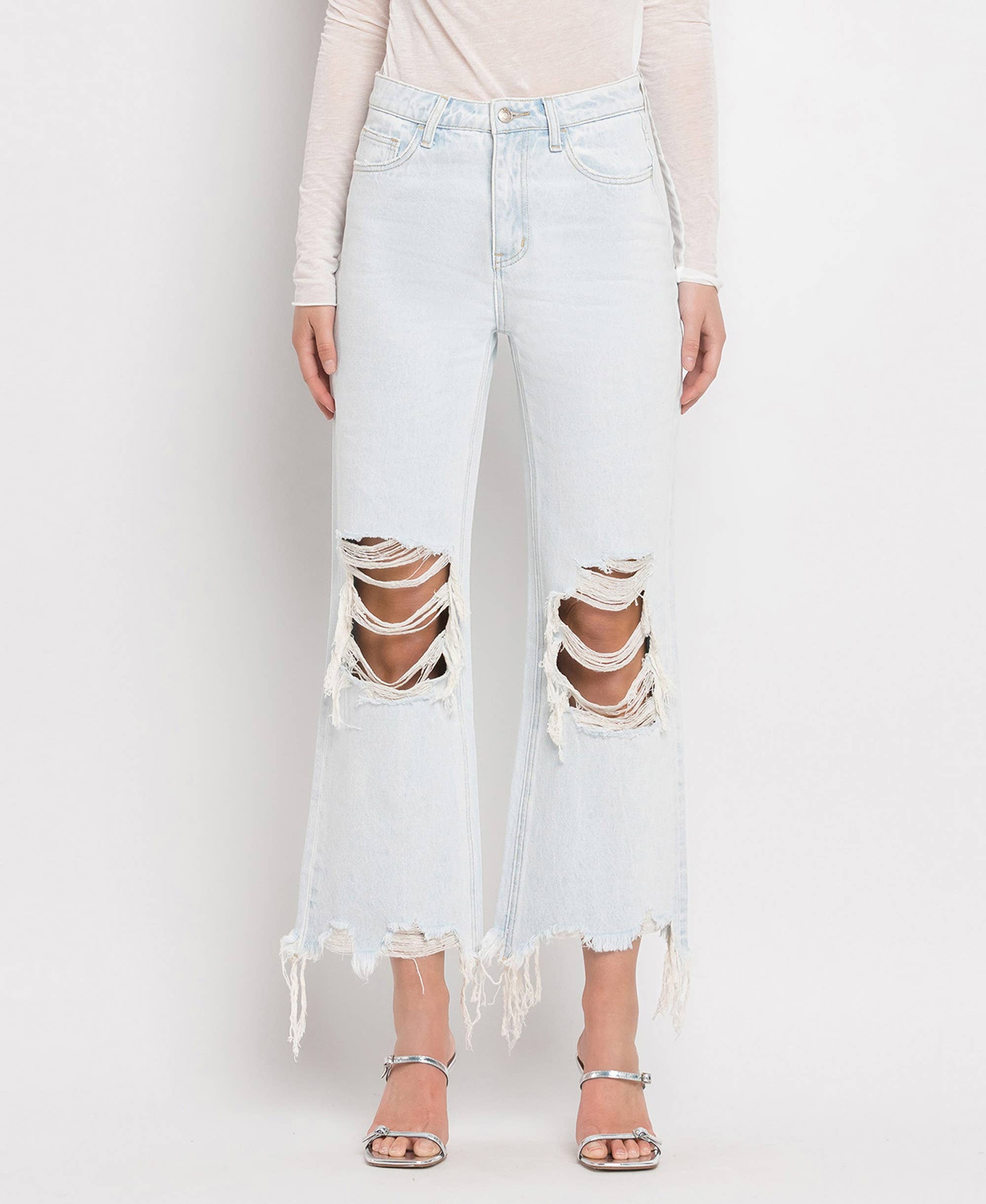 90'S VINTAGE SUPER HIGH RISE CROP FLARE JEANS V2471
