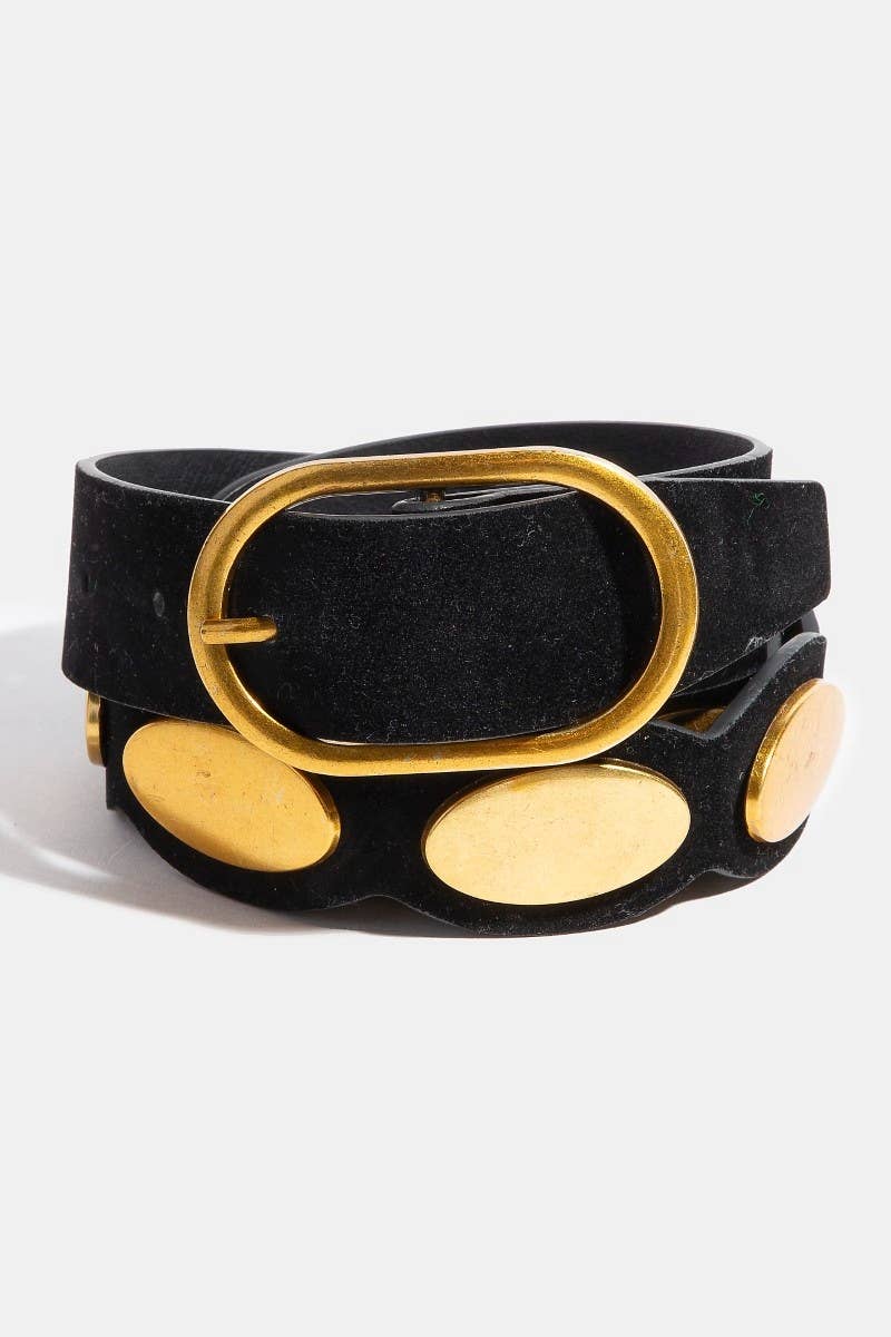 Metallic Oval Accent Suede Belt