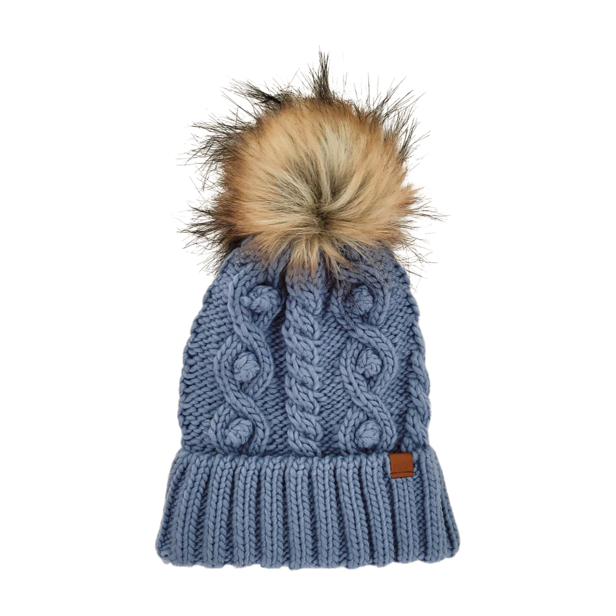 Popcorn Trim Knit Beanie with Faux Fur Pom