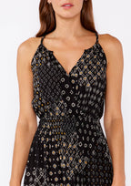 Multi-Print Surplice Smocked Mini Dress