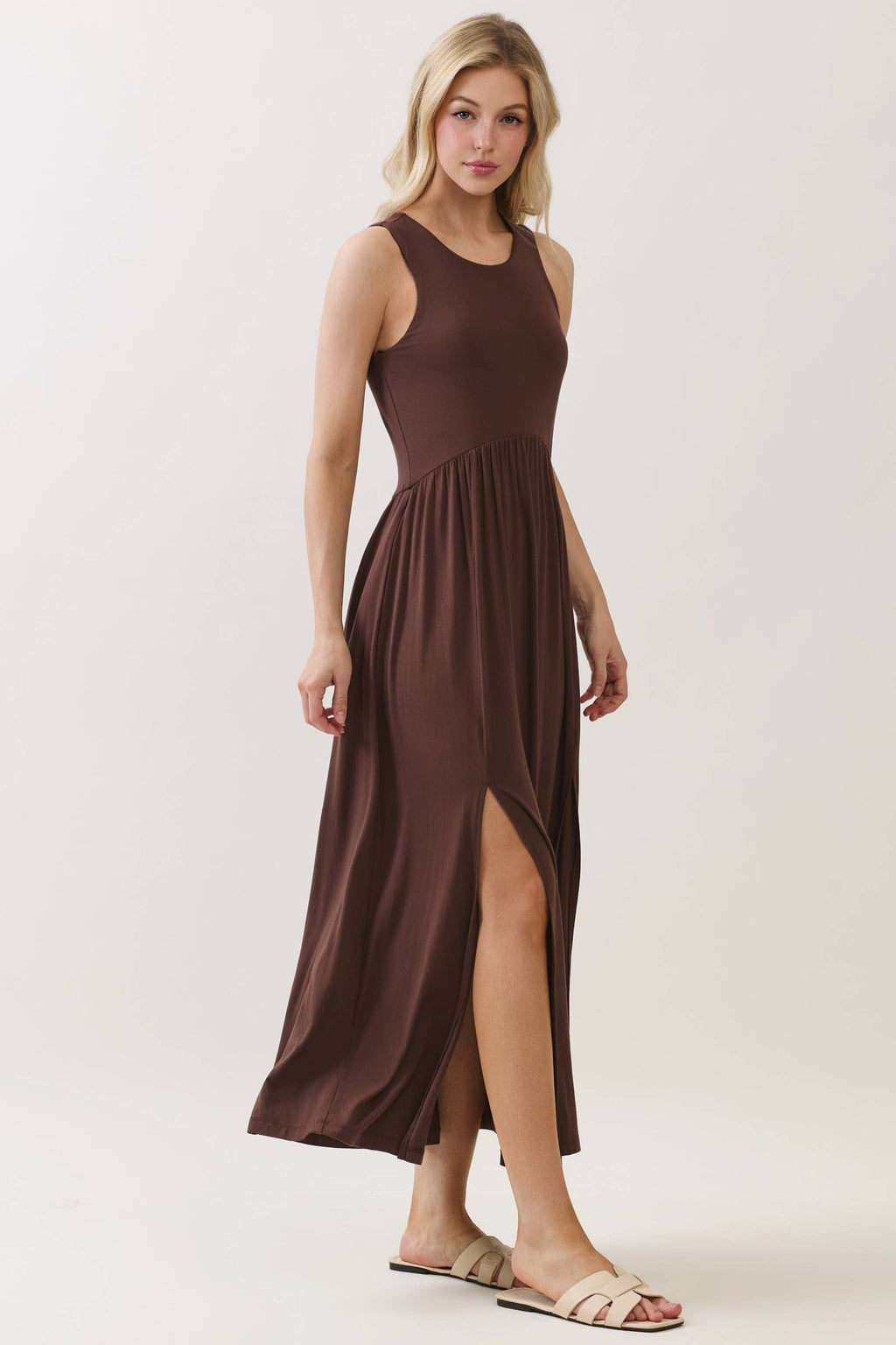 Solid Sleeveless Midi Dress