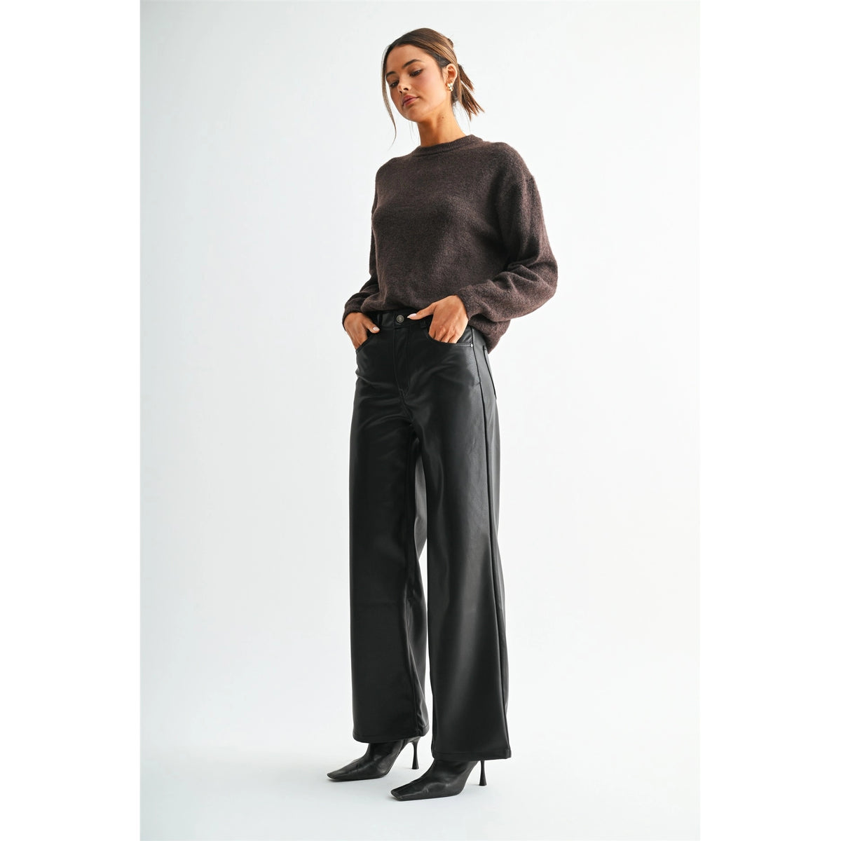 High Rise Wide Leg Faux Leather Pants