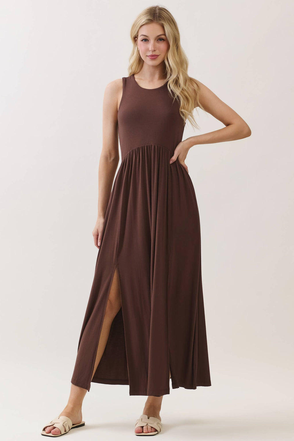Solid Sleeveless Midi Dress