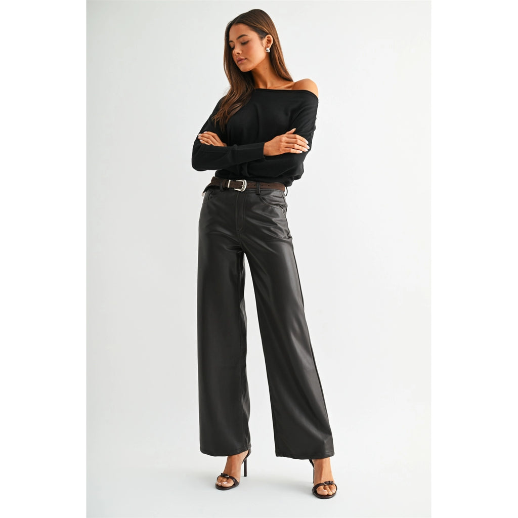 High Rise Wide Leg Faux Leather Pants