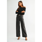 High Rise Wide Leg Faux Leather Pants