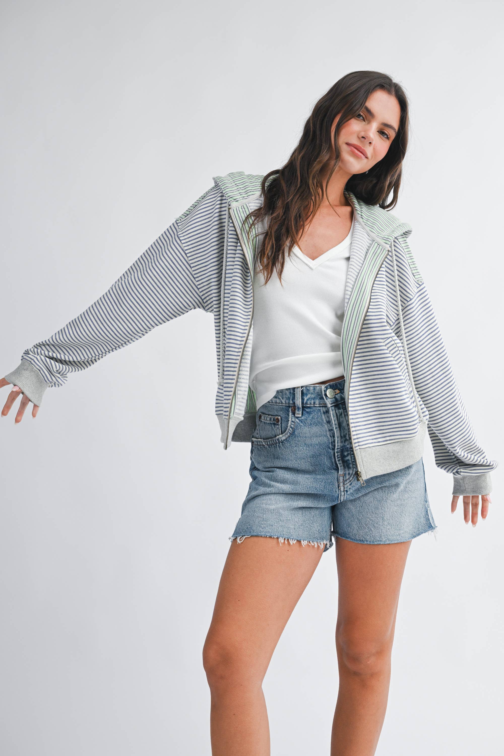 Lana Striped Zip Hoodie