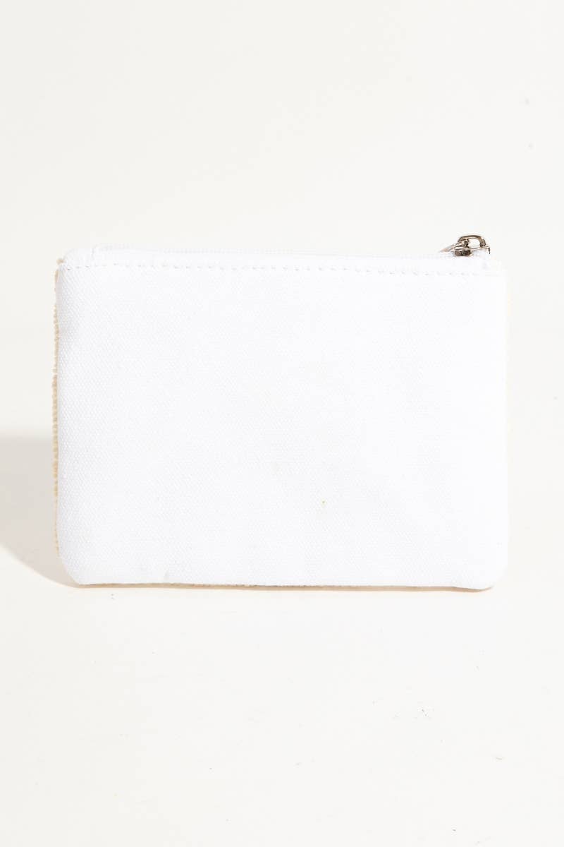 Gold Bride Print White Beaded Coin Purse