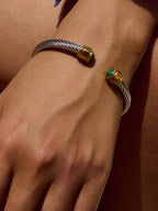 Vail 18K Gold Non-Tarnish Stone Braided Bangle