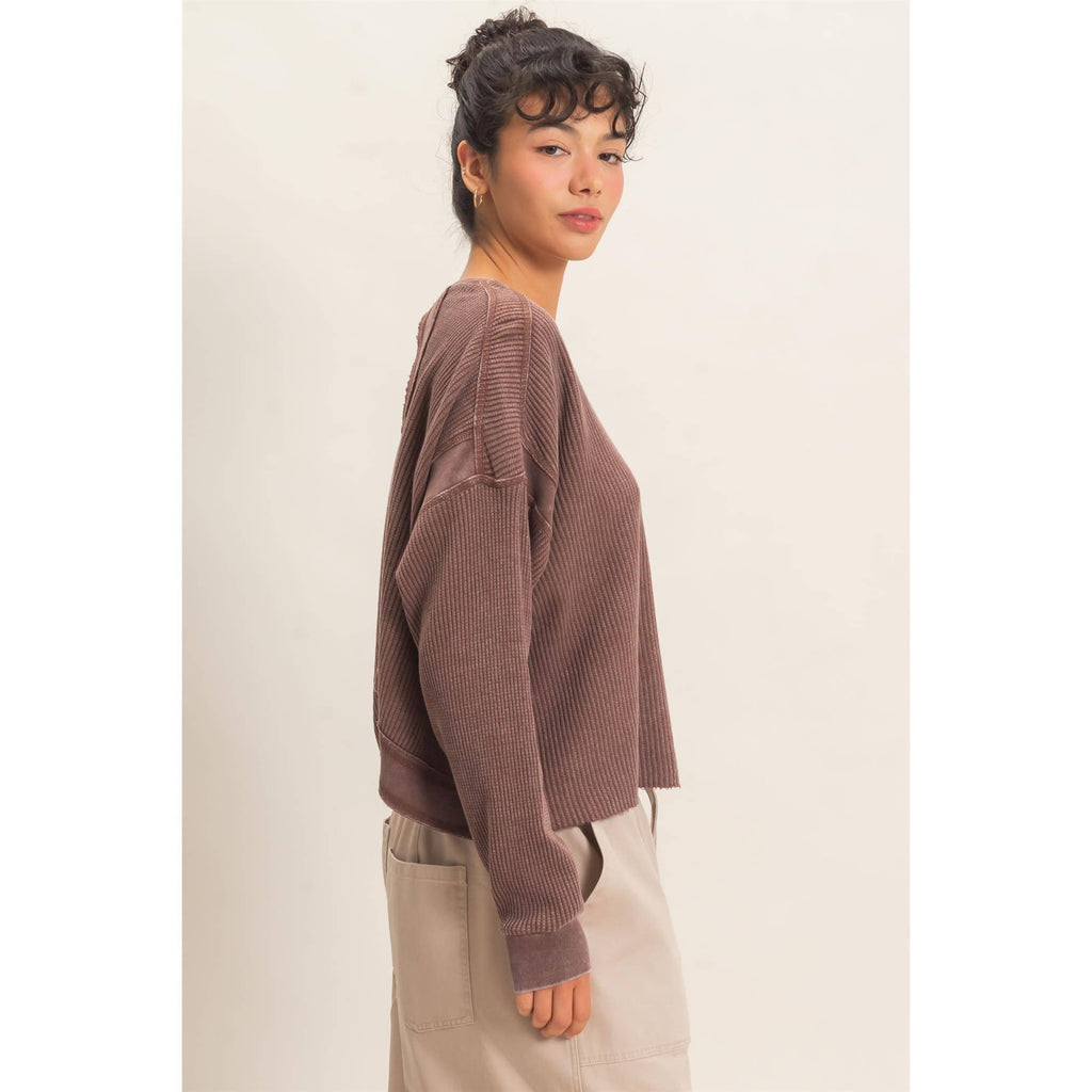 Mineral Wash Waffle Open Back Top