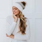 2 Tone Angora Knit Fur Pom Beanie