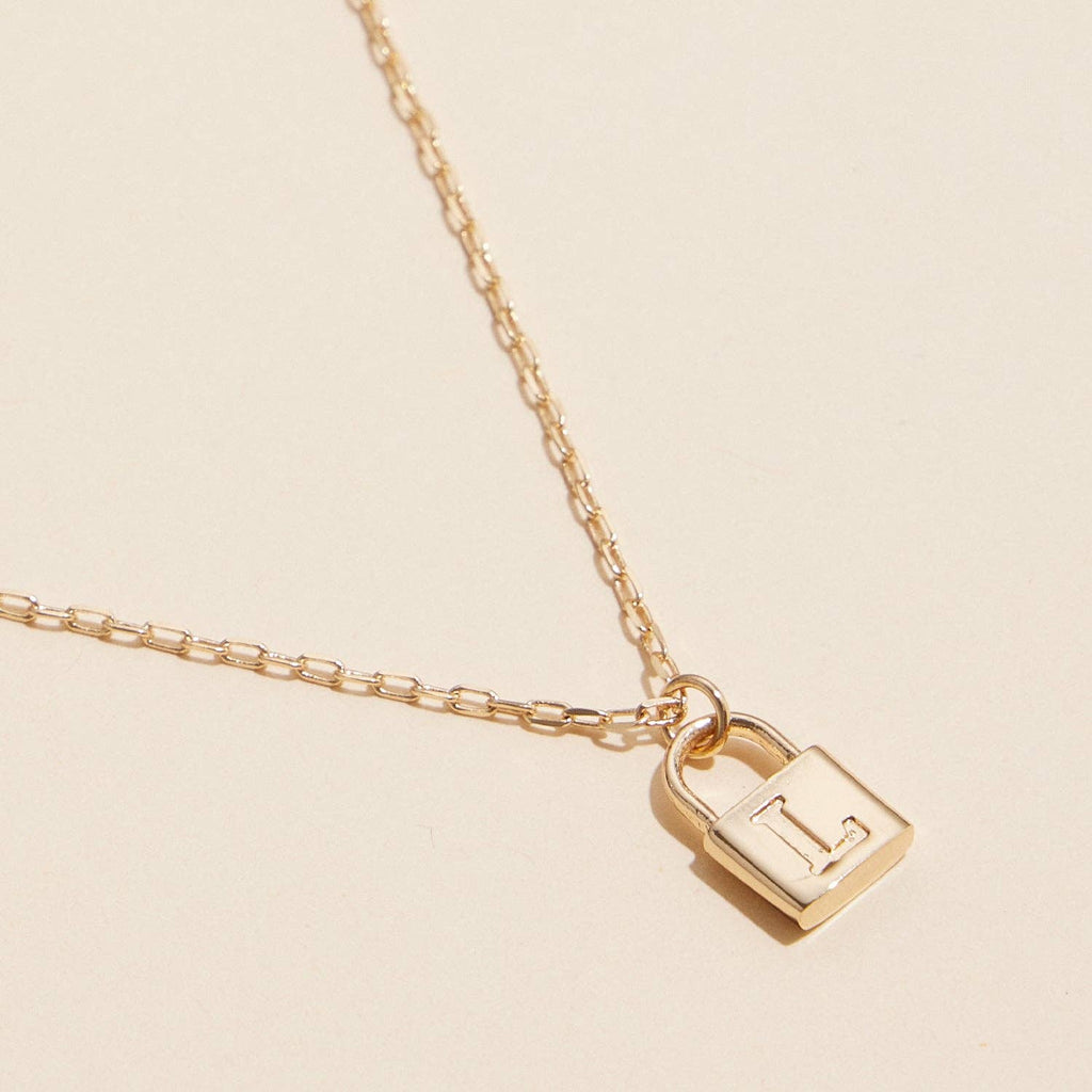 Chic Gold Initial Lock Pendant | Necklace