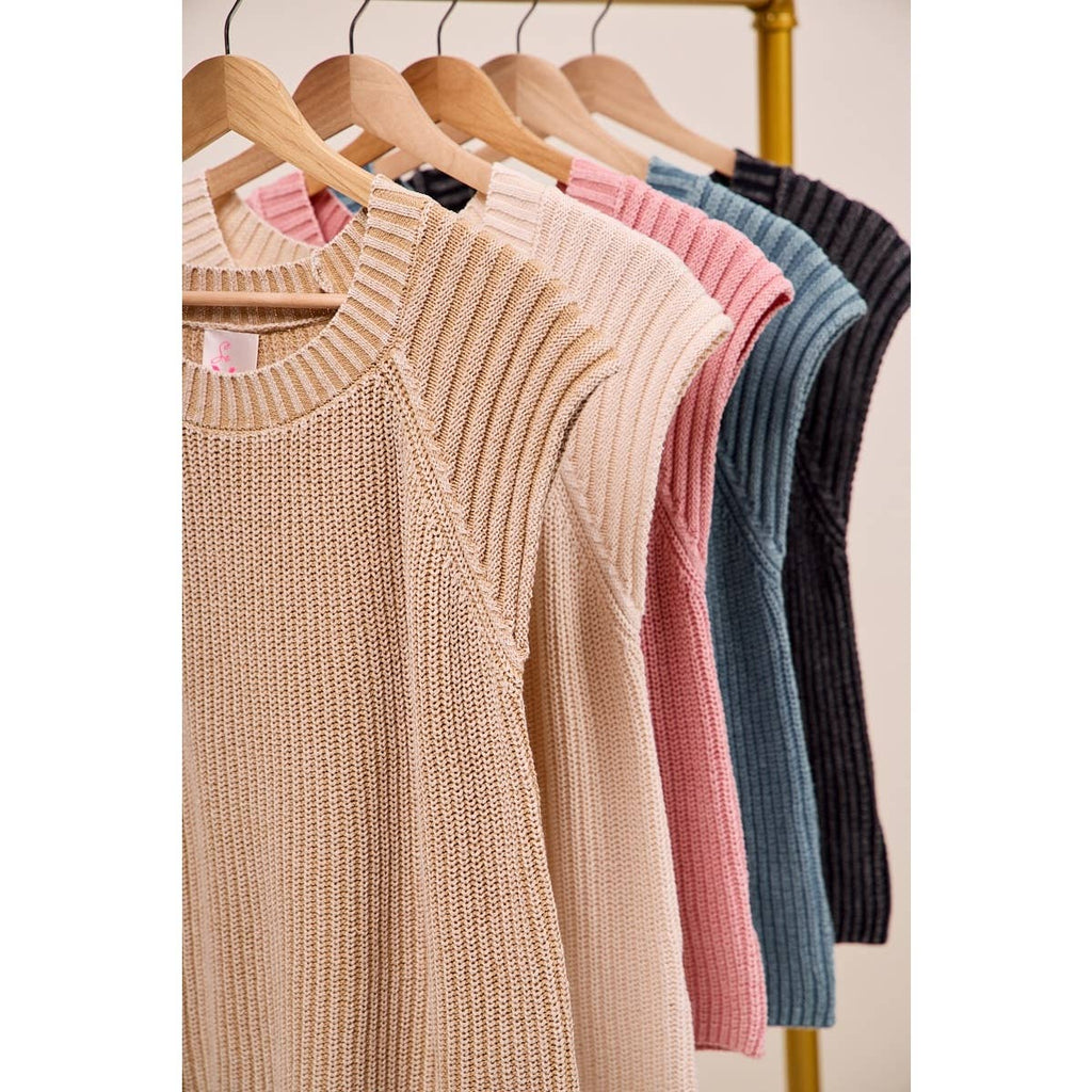 MINERAL WASHED RAGLAN SLEEVELESS SWEATER TOP