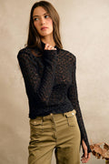 FLORAL STRETCH LACE LAYERED LONG SLEEVES KNIT TOP