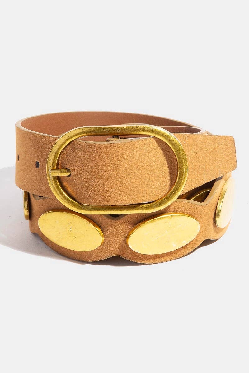 Metallic Oval Accent Suede Belt