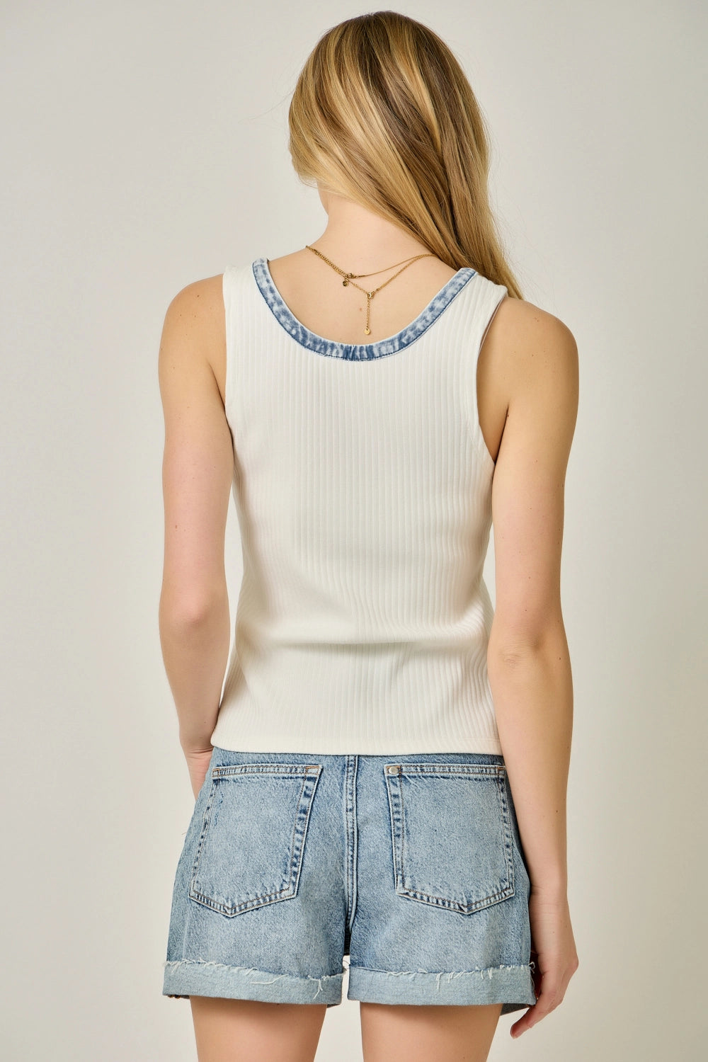Henley Neck Washed Tank Top