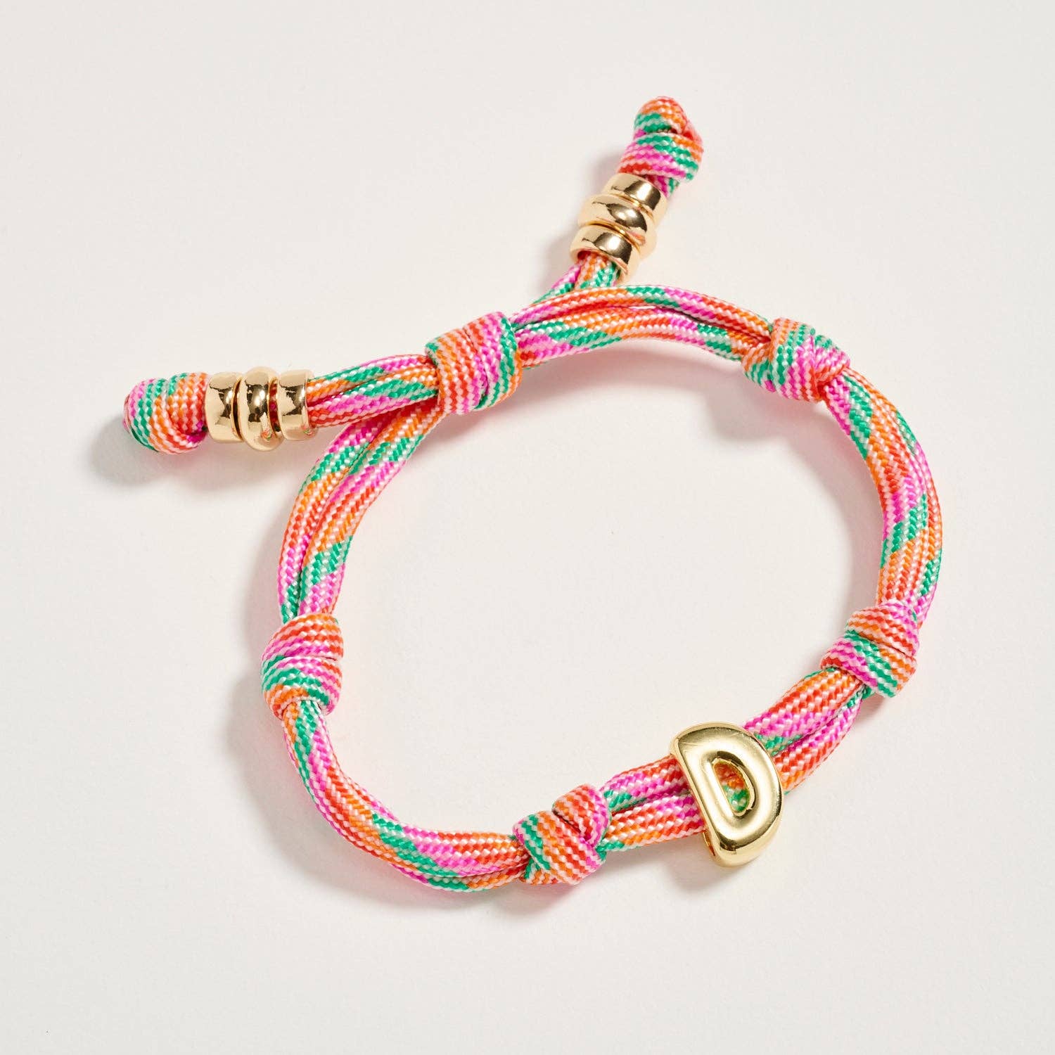 Premium Multicolor Rope Initial Bracelet with Gold Letter Charm | Adjustable Luxury Cord Monogram Bracelet