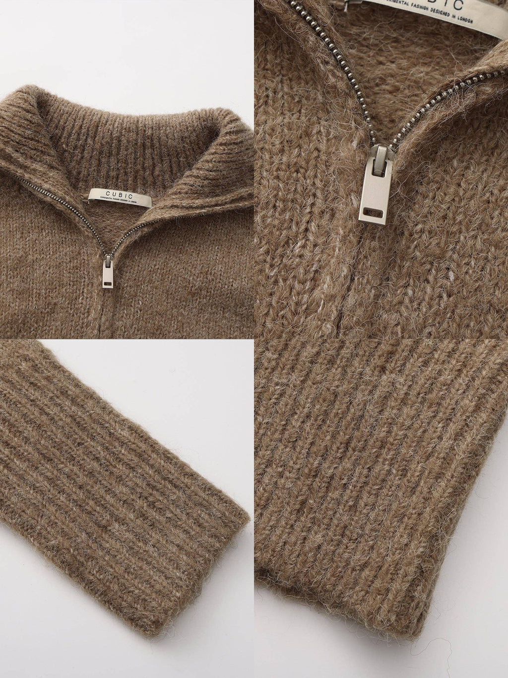 Retro Stand Collar Zip-Up Cardigan