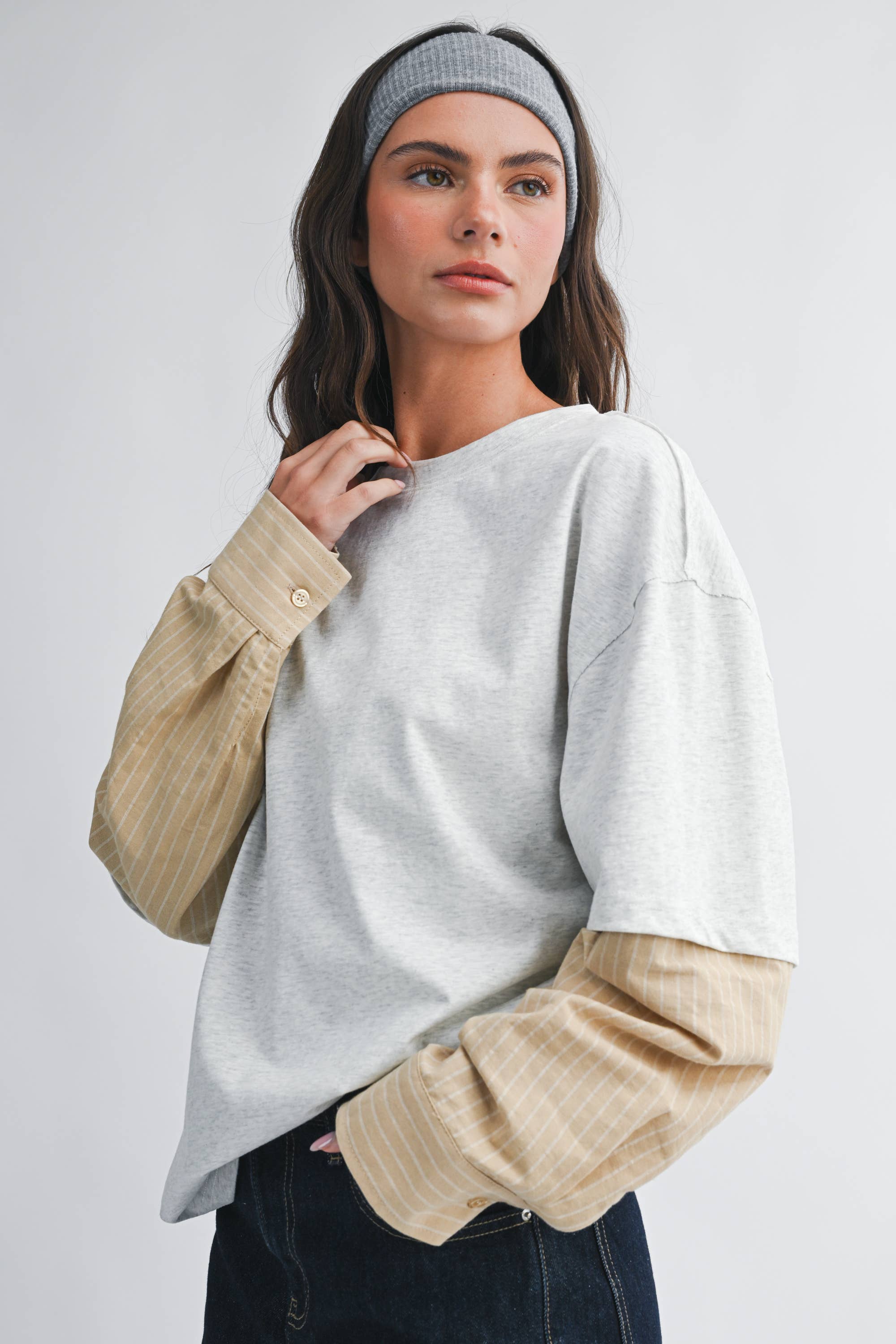 Mixed Media Layered Long Sleeve Top