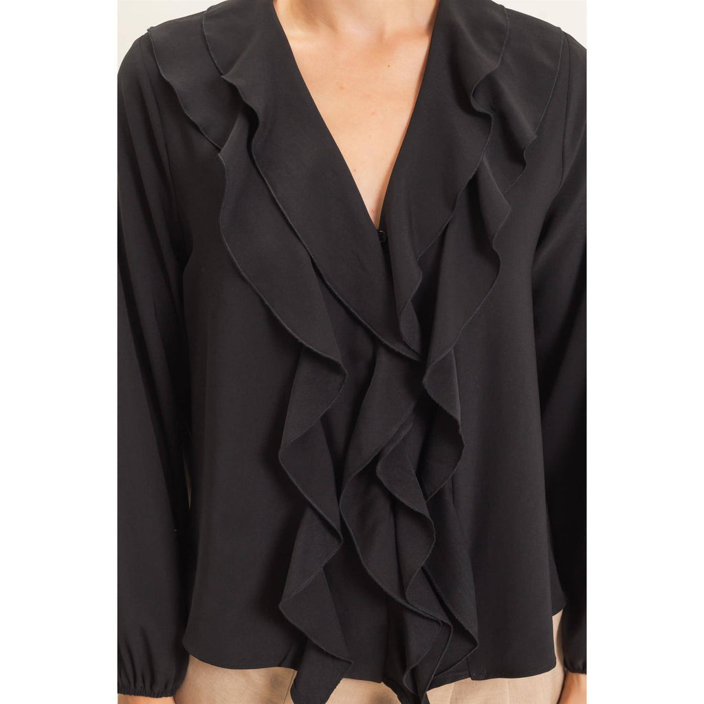Ruffled V-Neck Button-Up Blouse