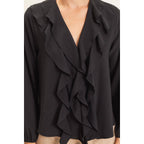 Ruffled V-Neck Button-Up Blouse