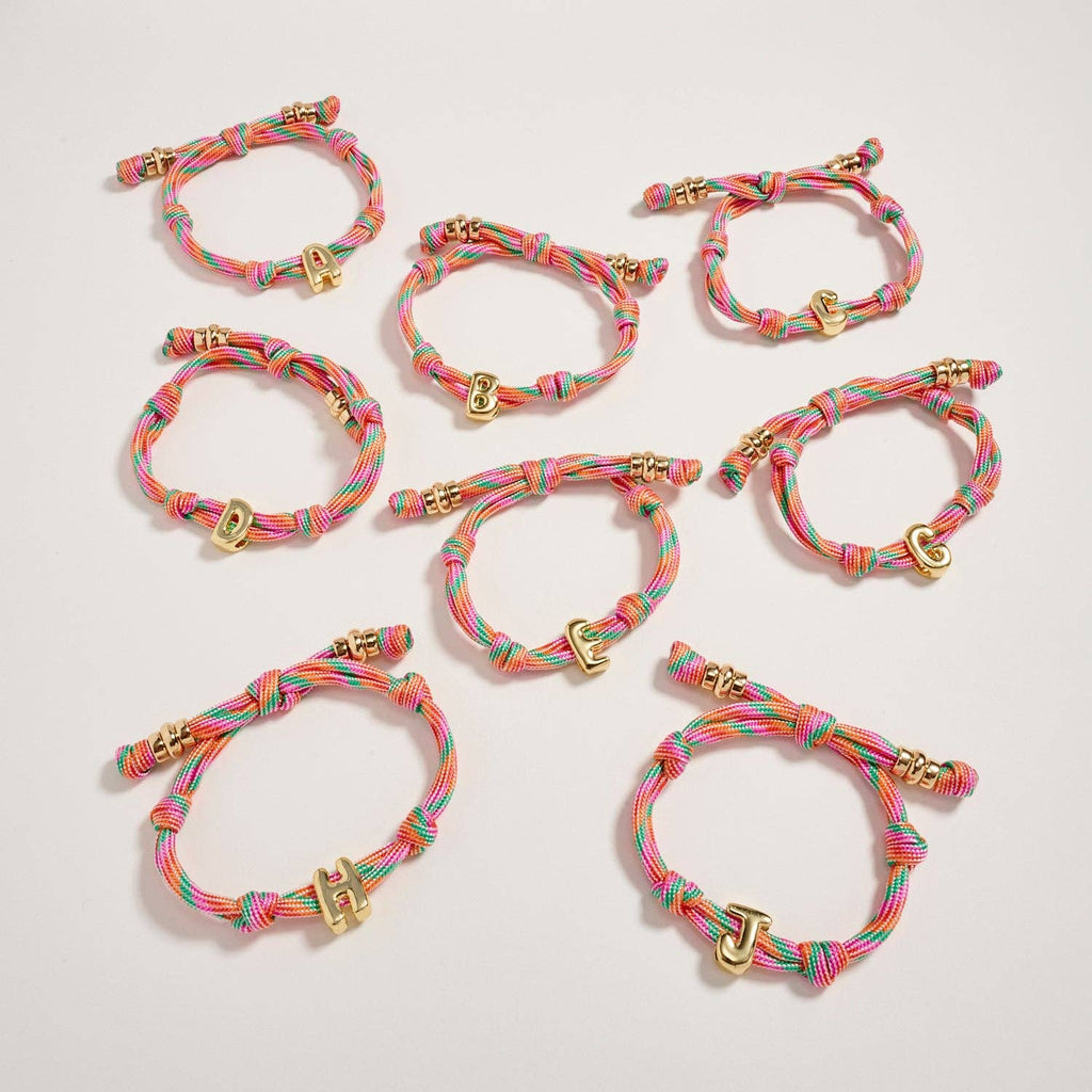 Premium Multicolor Rope Initial Bracelet with Gold Letter Charm | Adjustable Luxury Cord Monogram Bracelet
