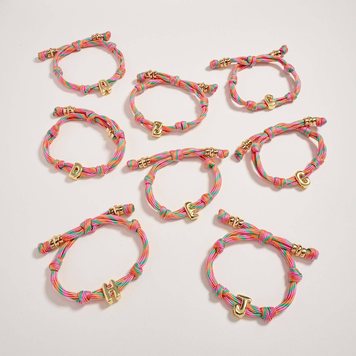Premium Multicolor Rope Initial Bracelet with Gold Letter Charm | Adjustable Luxury Cord Monogram Bracelet