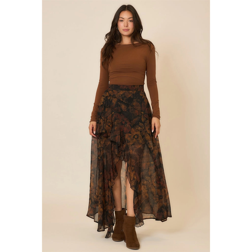 Floral Maxi Skirt witt Reverse seam detail