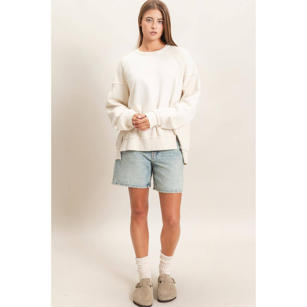 Acid Wash Raw Edge Sweatshirt
