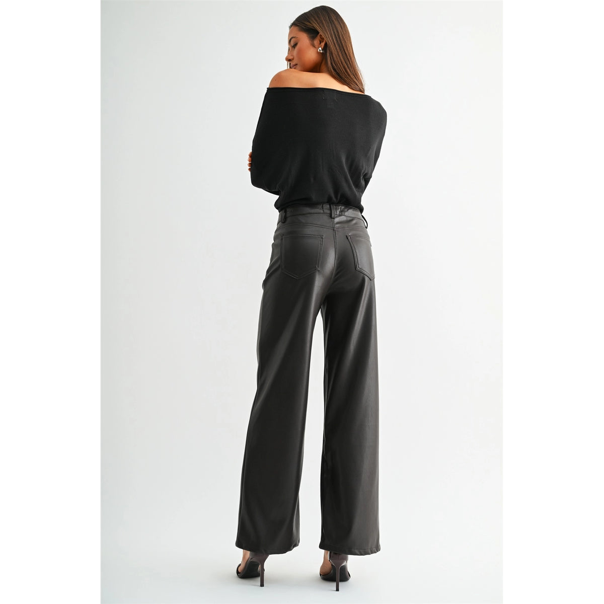 High Rise Wide Leg Faux Leather Pants