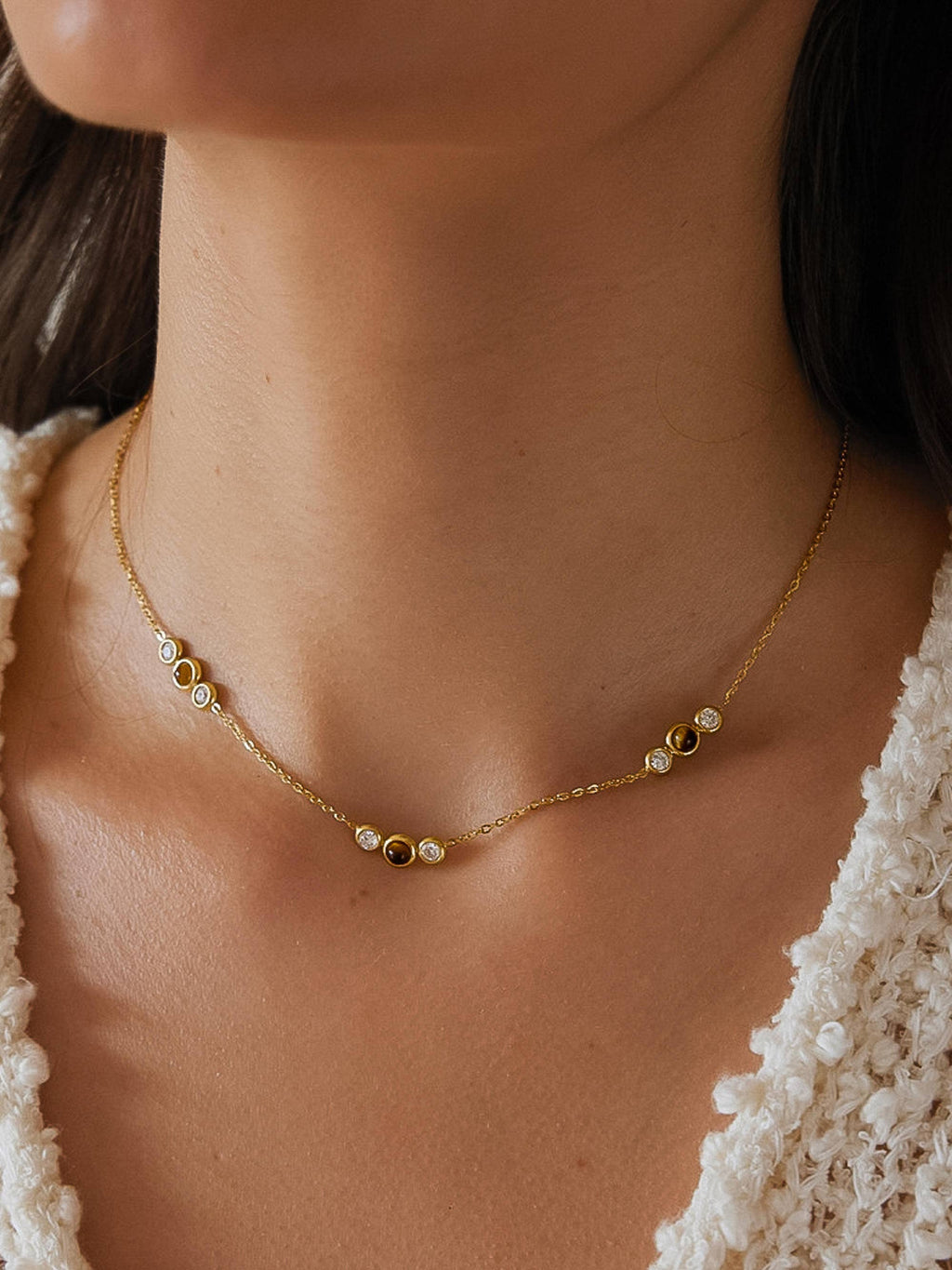 Embla 18K Gold Non-Tarnish Tiger Eye CZ Necklace