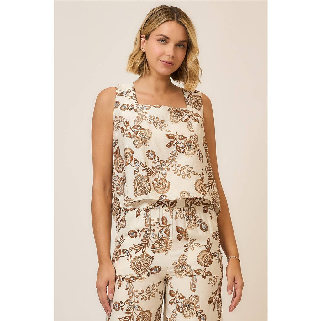 Floral Square Neck Sleeveless Top w Open Back Dtl