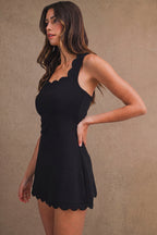 Scuba Scallop Square Neck Sleeveless Mini Dress With Shorts