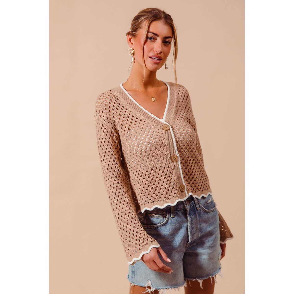 OPEN KNIT LIGHT WEIGHT SWEATER CARDIGAN