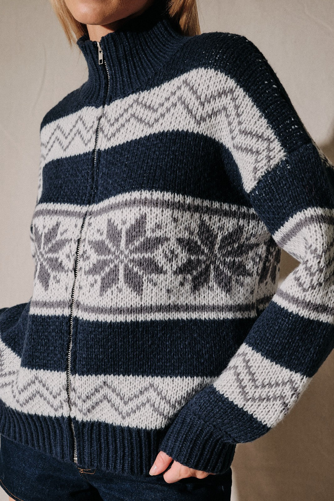Fair Isle Full Zip Collared Sweater Jacket