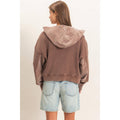 Acid Wash Waffle Knit Zip-Up Hoodie