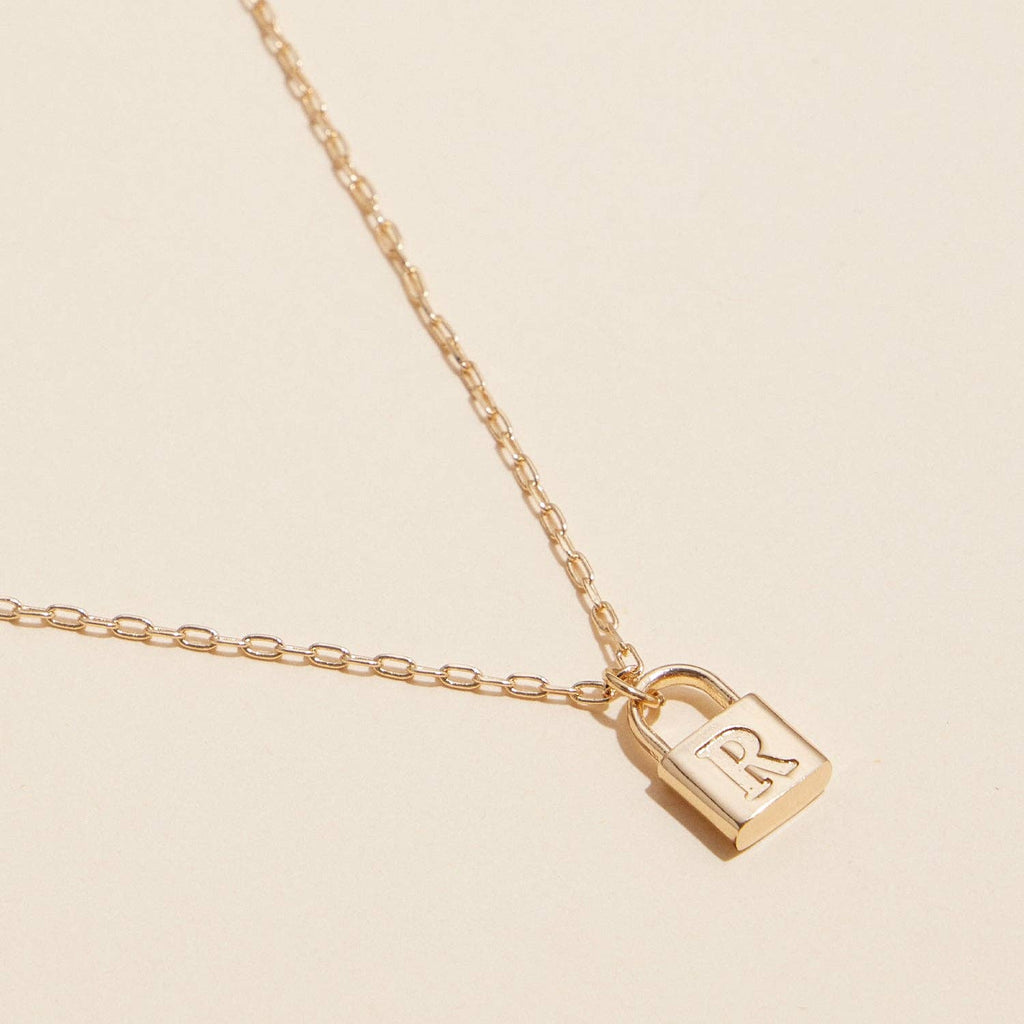 Chic Gold Initial Lock Pendant | Necklace