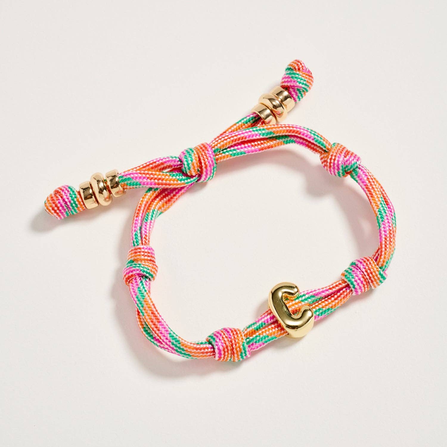 Premium Multicolor Rope Initial Bracelet with Gold Letter Charm | Adjustable Luxury Cord Monogram Bracelet