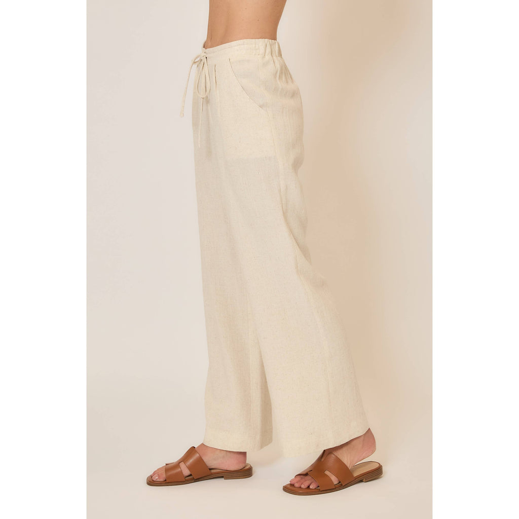 Drawstring Viscose Linen Blend Pants w Pockets