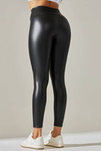 Black  color high waist faux matt leather skinny leggings