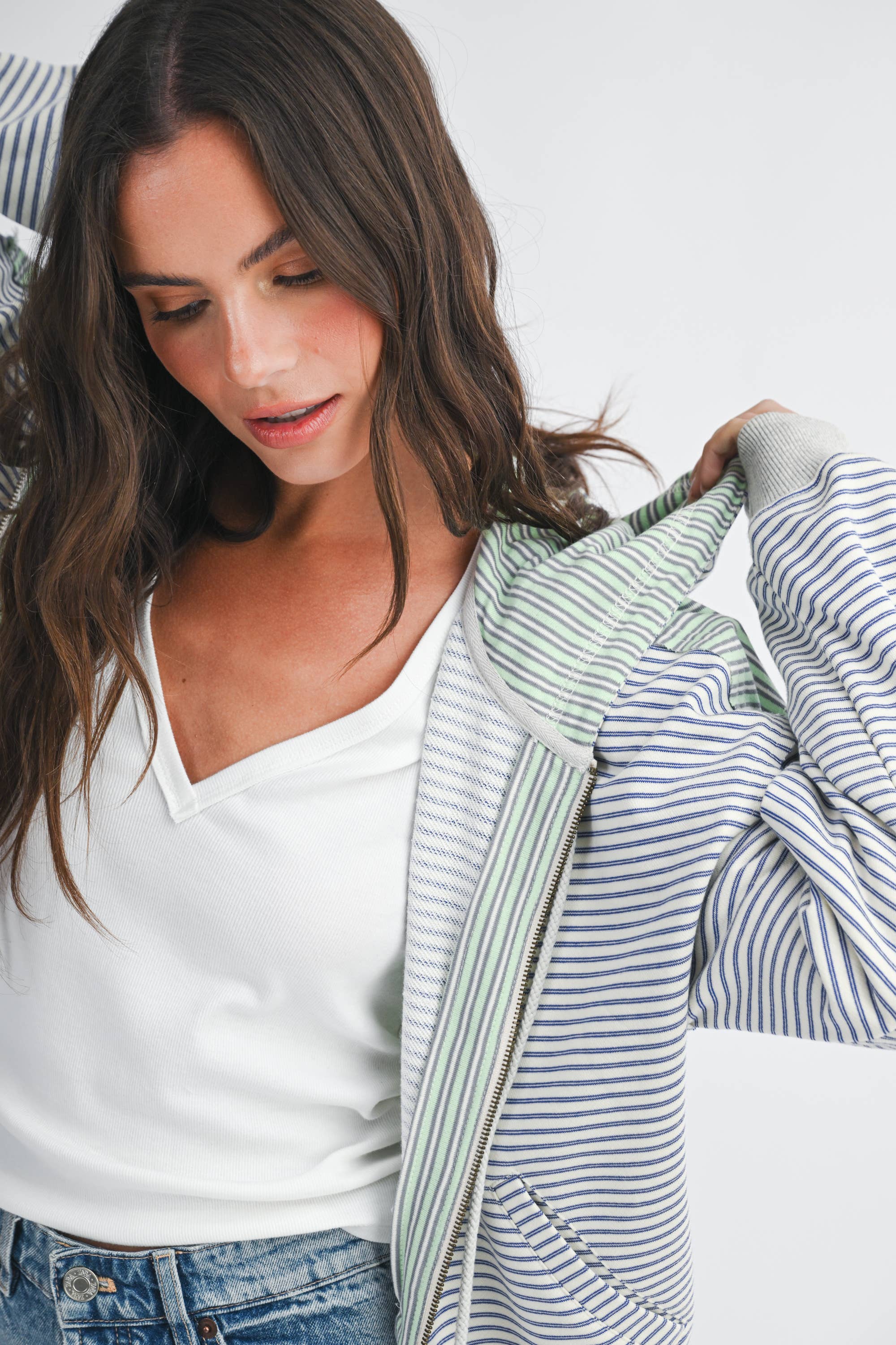 Lana Striped Zip Hoodie