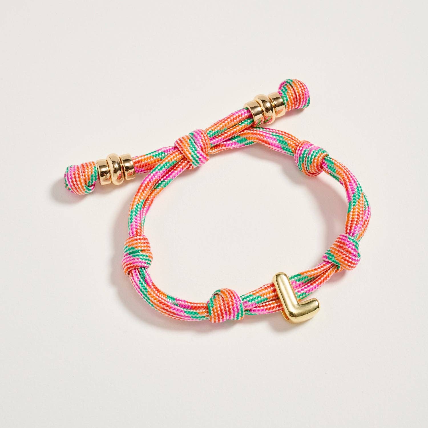 Premium Multicolor Rope Initial Bracelet with Gold Letter Charm | Adjustable Luxury Cord Monogram Bracelet