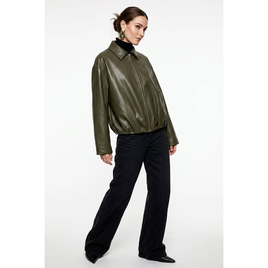 Vegan Leather Bomber Jacket